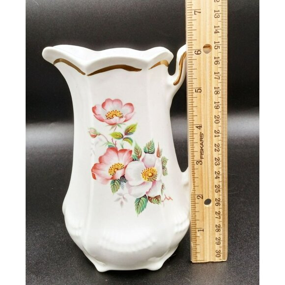 House of Webster Vintage Floral Pitcher 16oz Porcelain Gold Trim Victorian Style - Picture 4 of 15